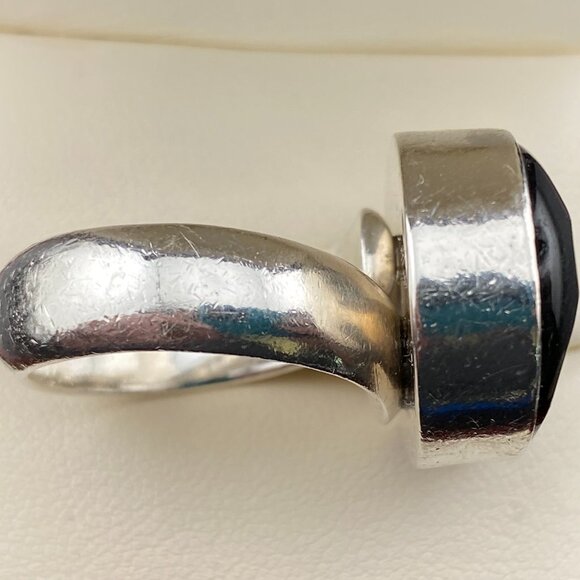 Charles Albert Black Onyx .950 Fine Silver Modernist 1" Ring Sz. 8.5 Thick Band - Picture 4 of 13